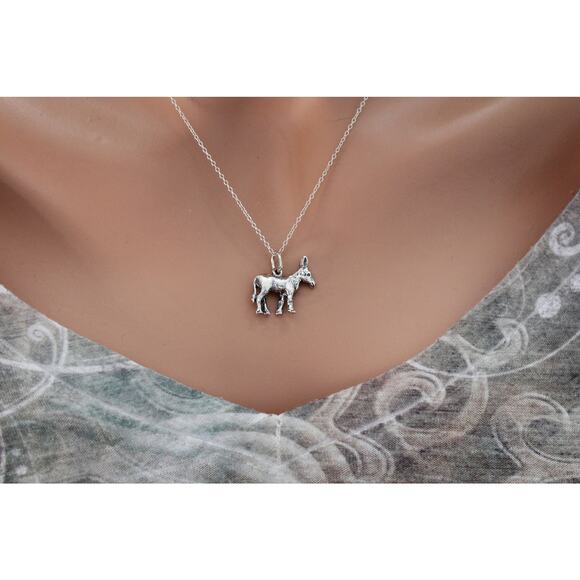 Sterling Silver Donkey Charm Necklace, Sterling Silver Donkey Pendant Necklace - Picture 2 of 6